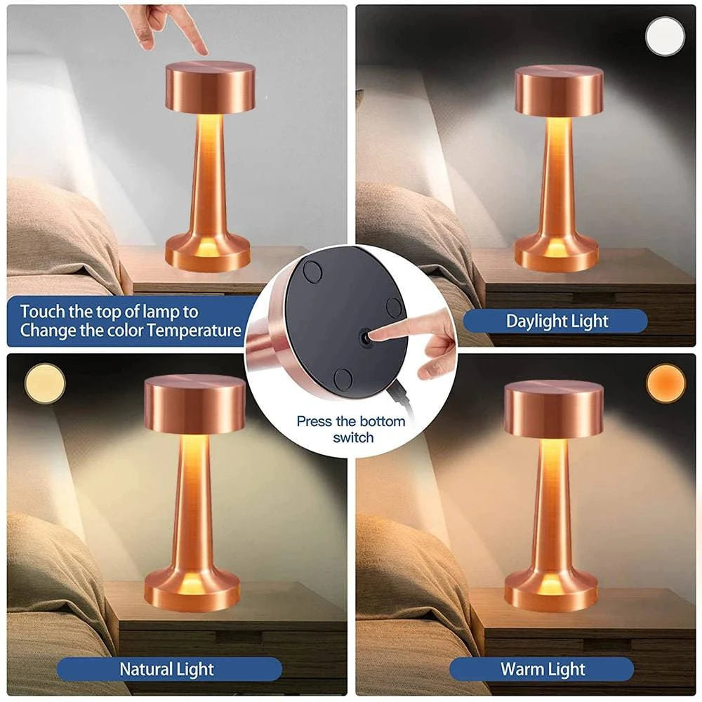 Retro Rechargeable LED Touch Table Lamp - Dimmable & Stylish for Bar, Coffee Table, and Bedroom - Ideal for Restaurant Centerpieces, Weddings, Parties - Home Fads