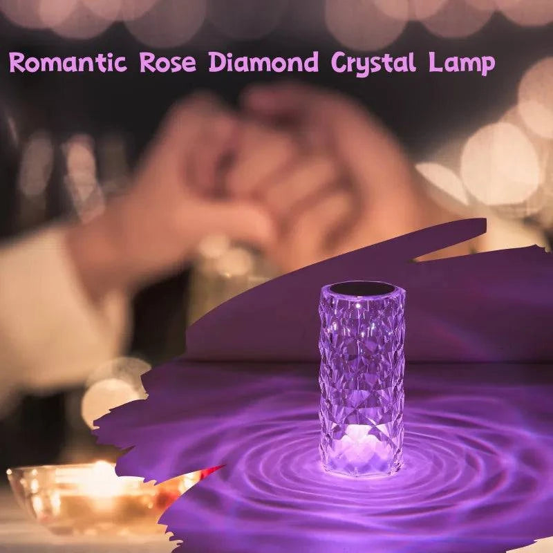 Rose Crystal Table Lamp - 3-Color and 16-Color Touch/Remote Dimmable Night Light for Bedroom and Living Room - Home Fads
