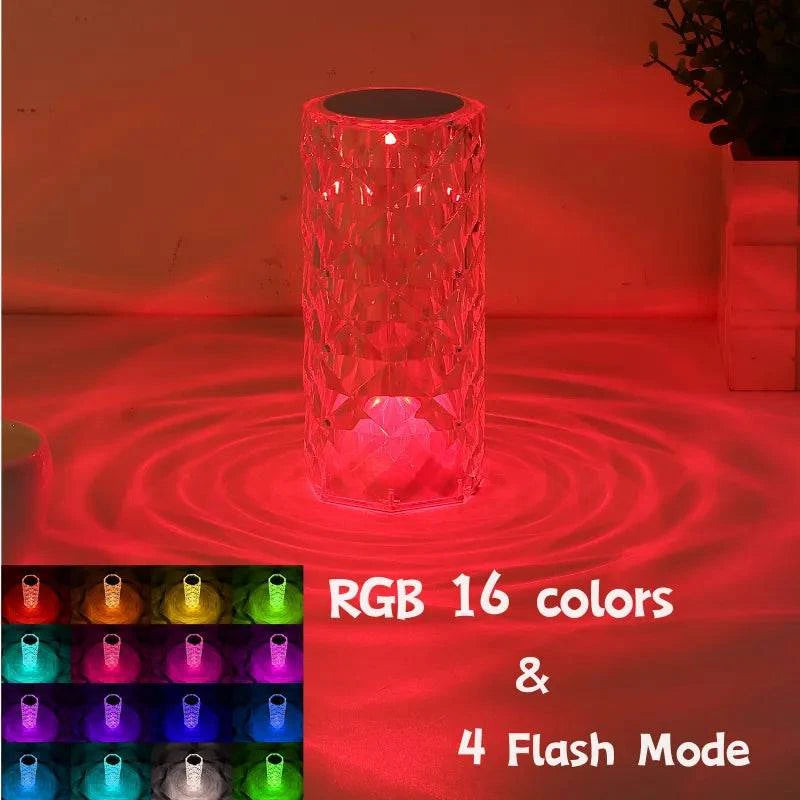 Rose Crystal Table Lamp - 3-Color and 16-Color Touch/Remote Dimmable Night Light for Bedroom and Living Room - Home Fads