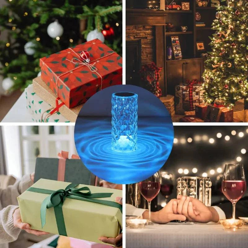 Rose Crystal Table Lamp - 3-Color and 16-Color Touch/Remote Dimmable Night Light for Bedroom and Living Room - Home Fads