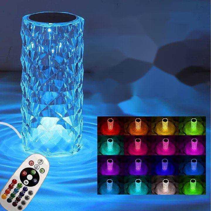 Rose Crystal Table Lamp - 3-Color and 16-Color Touch/Remote Dimmable Night Light for Bedroom and Living Room - Home Fads