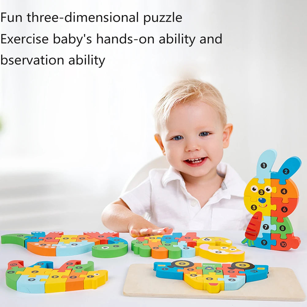 Rompecabezas de animales de madera en 3D educativos: juguetes de desarrollo cognitivo para niños pequeños y bebés: juego de rompecabezas de aprendizaje divertido y atractivo para niños