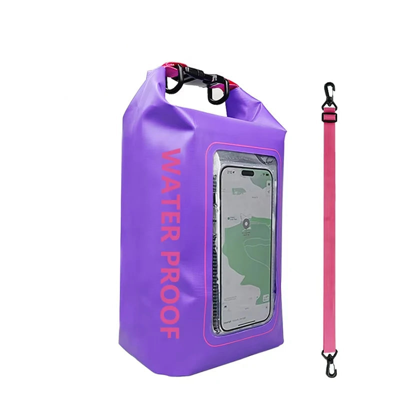 Sac étanche en PVC – Rangement flottant 2 L/5 L avec support de téléphone et sangle pour la randonnée, le bateau, le rafting et les sports nautiques