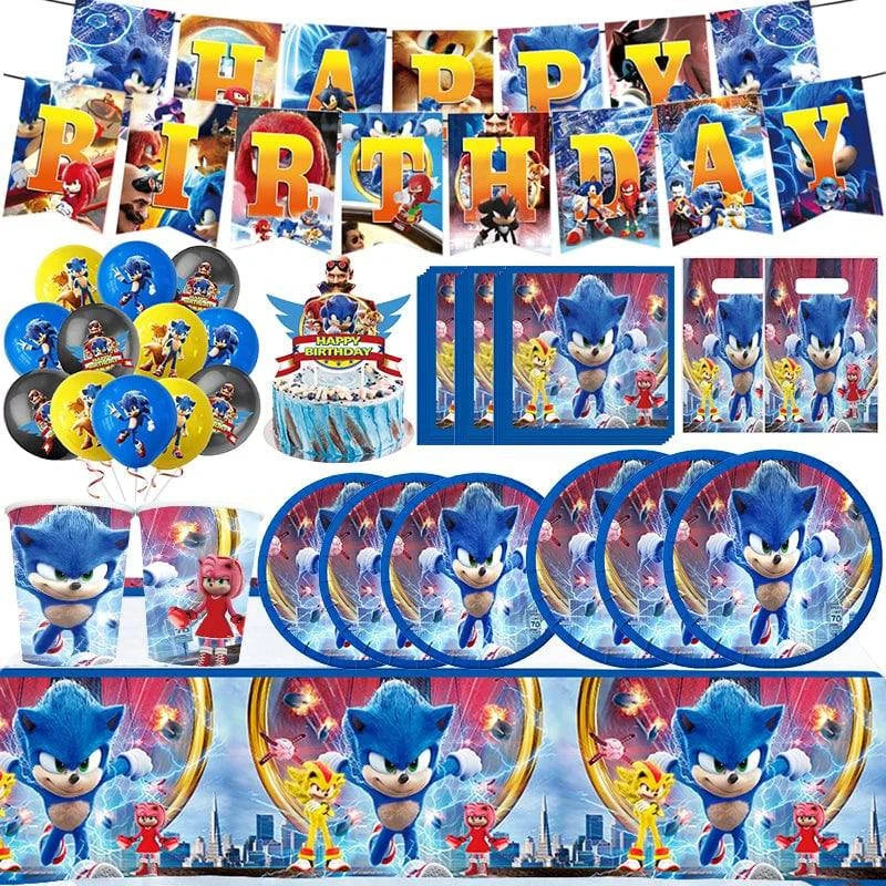 Sonic Theme Party Supplies – Tableware, Cups, Napkins, Tablecloth, Banner, Cake Topper, Balloons, Gift Bags – Boys' Birthday Decorations - Home Fads