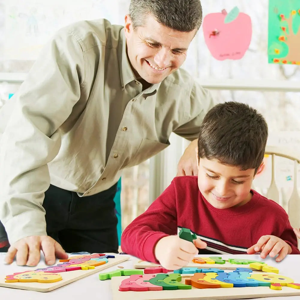 Rompecabezas de animales de madera en 3D educativos: juguetes de desarrollo cognitivo para niños pequeños y bebés: juego de rompecabezas de aprendizaje divertido y atractivo para niños