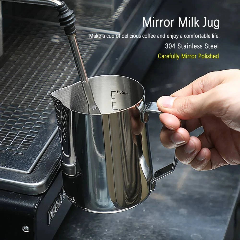 Stainless Steel Latte Art Milk Frothing Pitcher - Elegant Frothing Jug with Inner Scale for Espresso Barista - Home Fads