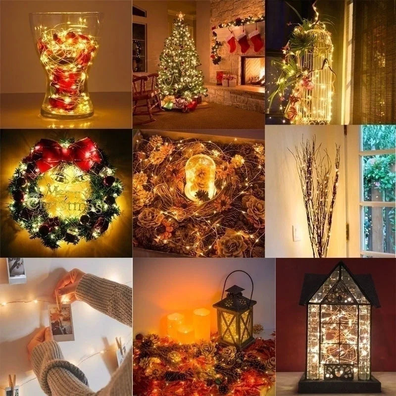 Cadena de luces LED: alimentada por USB o por batería, con cable de cobre o plata, resistente al agua, para fiestas, bodas y festividades (1 m, 2 m, 3 m, 5 m, 10 m, 20 m)