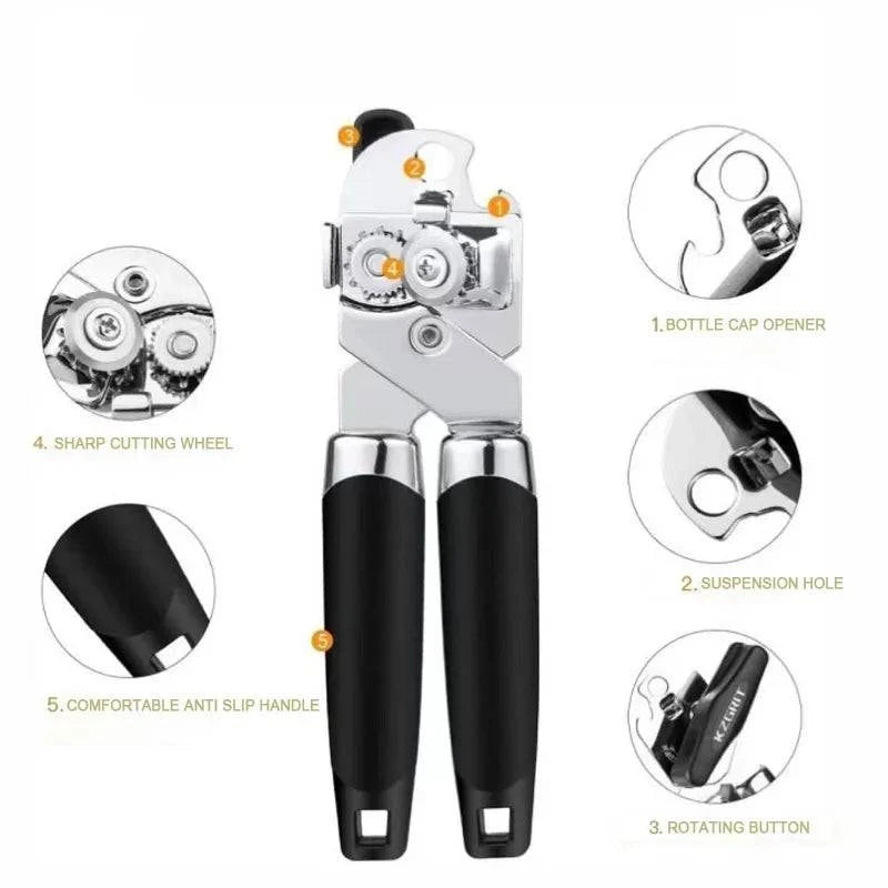 Premium Stainless Steel Can Opener with Magnetic Lid Lifter - Multifunctional Kitchen Tool for Effortless Can and Bottle Opening - Home Fads