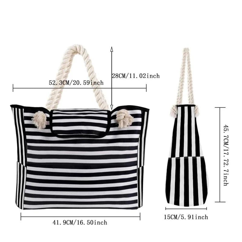 Elegant Striped Canvas Tote for Women - Spacious and Versatile Shoulder Bag for Shopping, Travel, School, and Beach - Home Fads