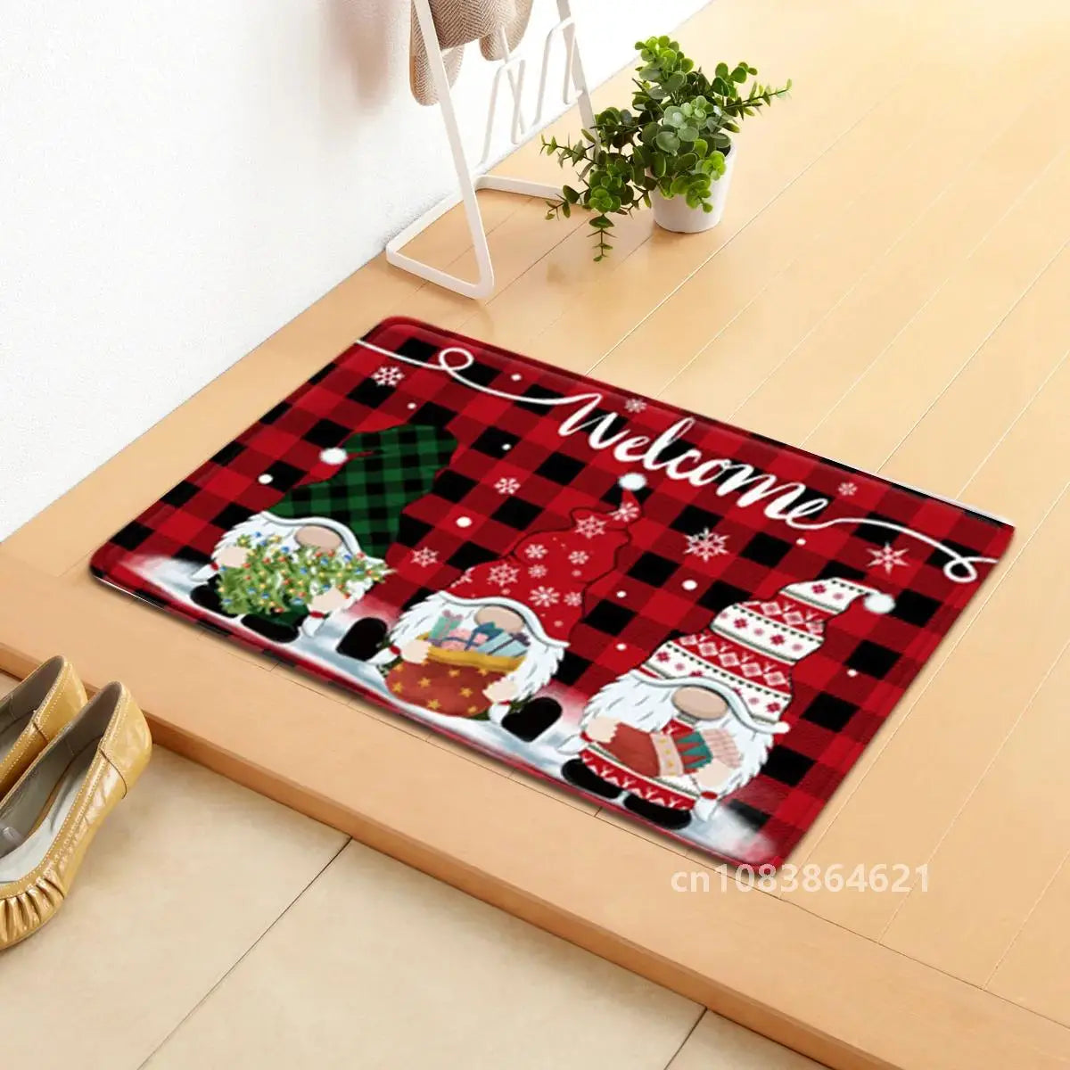 Holiday Doormat - Snowman, Gnomes & Elk Design for Indoor/Outdoor Entrance – Seasonal Home Decor Door Mat