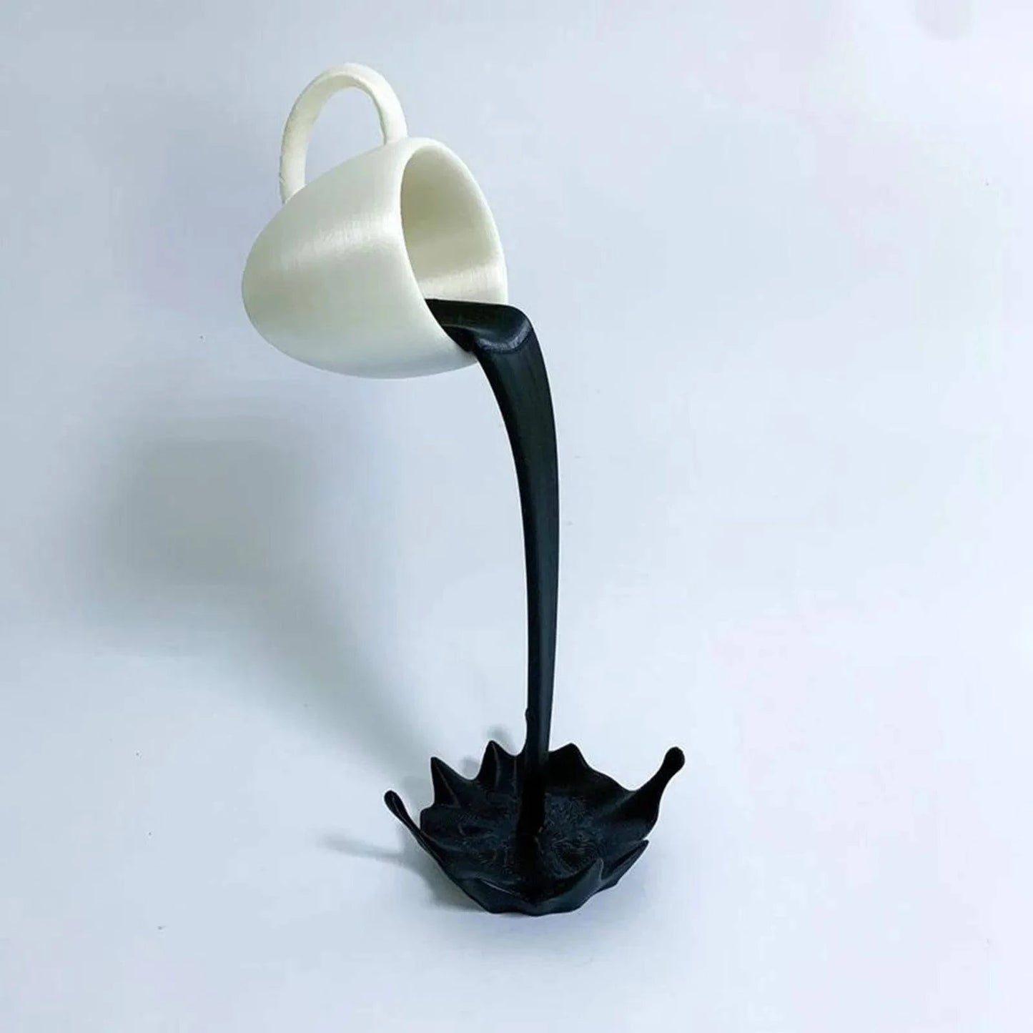Contemporary Floating Coffee Cup Sculpture: Unique Kitchen Decor with Pouring Splash - Creative Desktop Accent - Home Fads