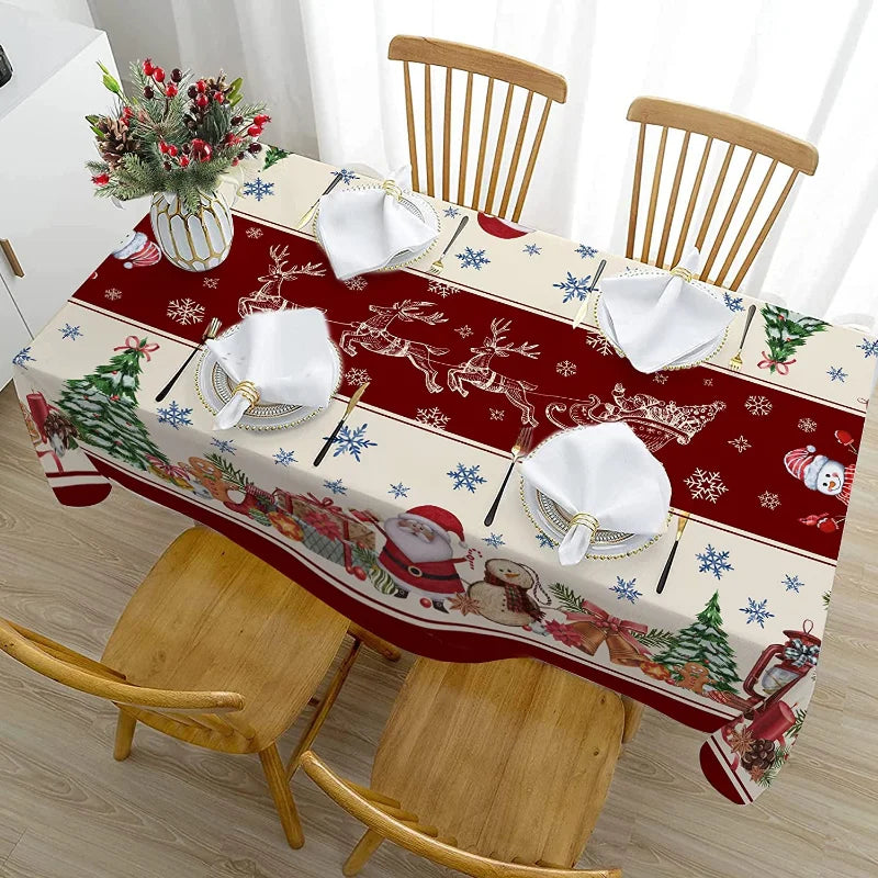 Festive Waterproof Table Cover – Oil-Resistant Rectangular Tablecloth for Holiday Gatherings, Available in Nine Sizes