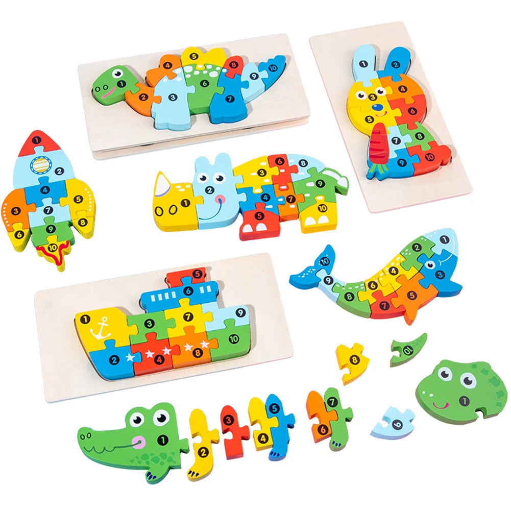 Rompecabezas de animales de madera en 3D educativos: juguetes de desarrollo cognitivo para niños pequeños y bebés: juego de rompecabezas de aprendizaje divertido y atractivo para niños