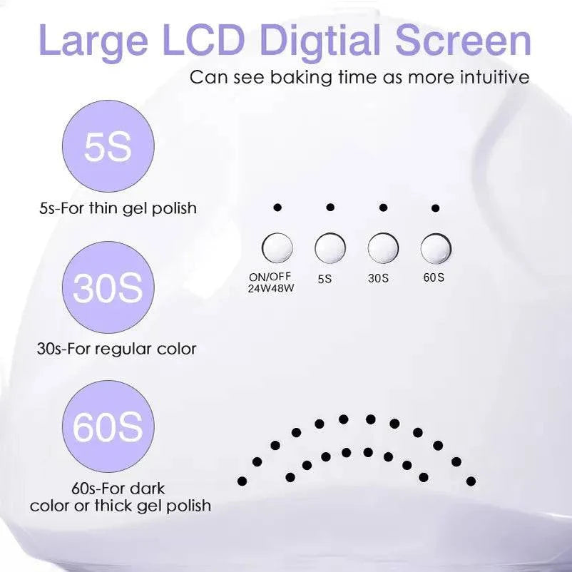 Professional UV LED Nail Lamp Dryer - 48W, 30 Lamp Beads, Gel Polish Curing, Nail Art Equipment - Home Fads