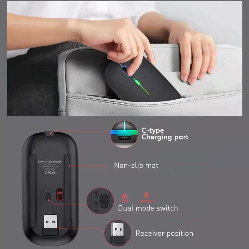 Advanced Rechargeable 2.4G Wireless Gaming Mouse with Bluetooth 5.2 and Dynamic LED Backlighting
