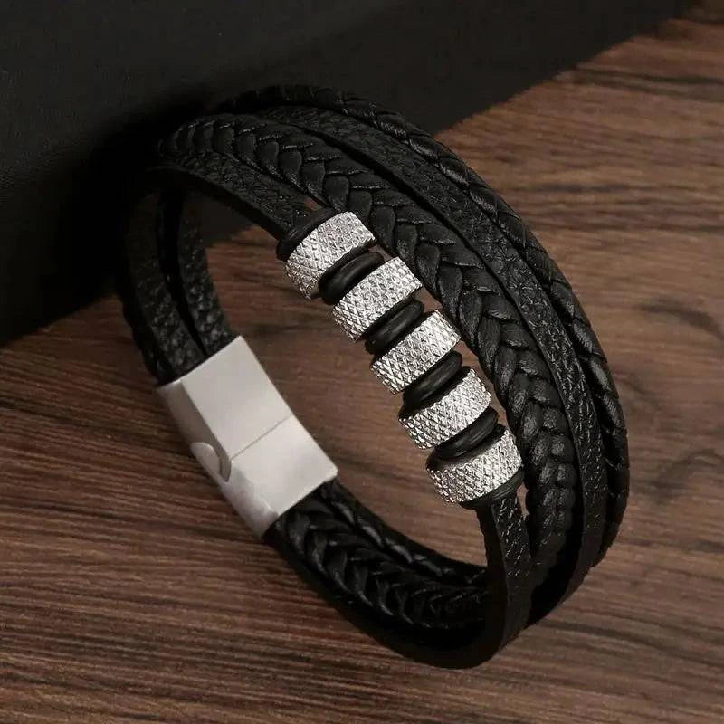 Exquisite Men's Leather Bracelet: Ideal Gift Choice - Handcrafted Multi-Layered Charm Accent - Collection 2 - Home Fads