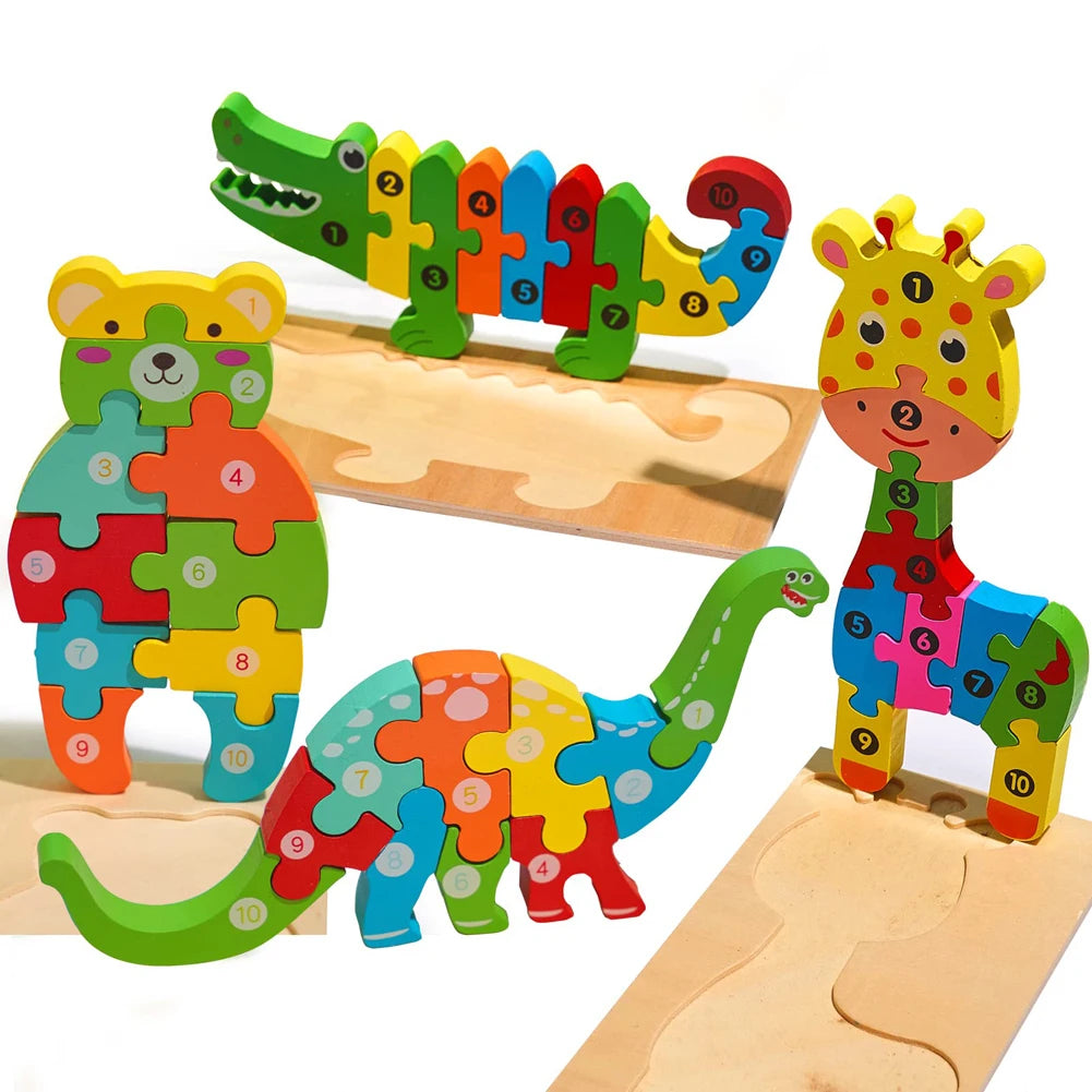 Rompecabezas de animales de madera en 3D educativos: juguetes de desarrollo cognitivo para niños pequeños y bebés: juego de rompecabezas de aprendizaje divertido y atractivo para niños