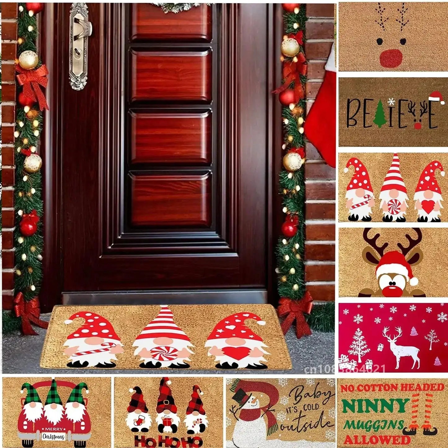 Holiday Doormat - Snowman, Gnomes & Elk Design for Indoor/Outdoor Entrance – Seasonal Home Decor Door Mat