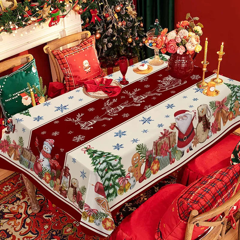 Festive Waterproof Table Cover – Oil-Resistant Rectangular Tablecloth for Holiday Gatherings, Available in Nine Sizes