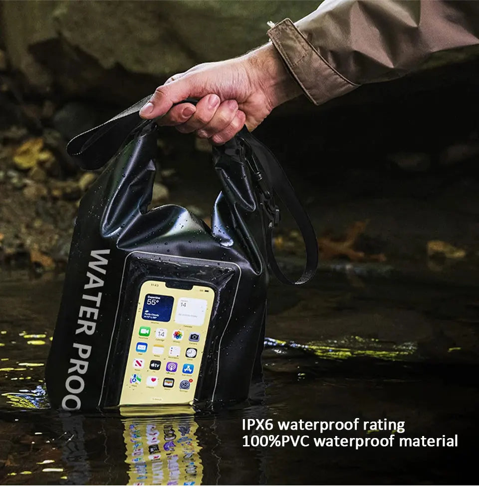 Sac étanche 2L avec fenêtre à écran tactile pour la randonnée, le rafting, le surf, le kayak et les sports de plein air