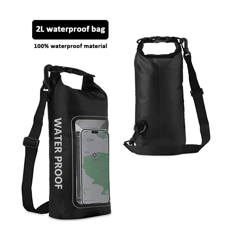 Sac étanche 2L avec fenêtre à écran tactile pour la randonnée, le rafting, le surf, le kayak et les sports de plein air