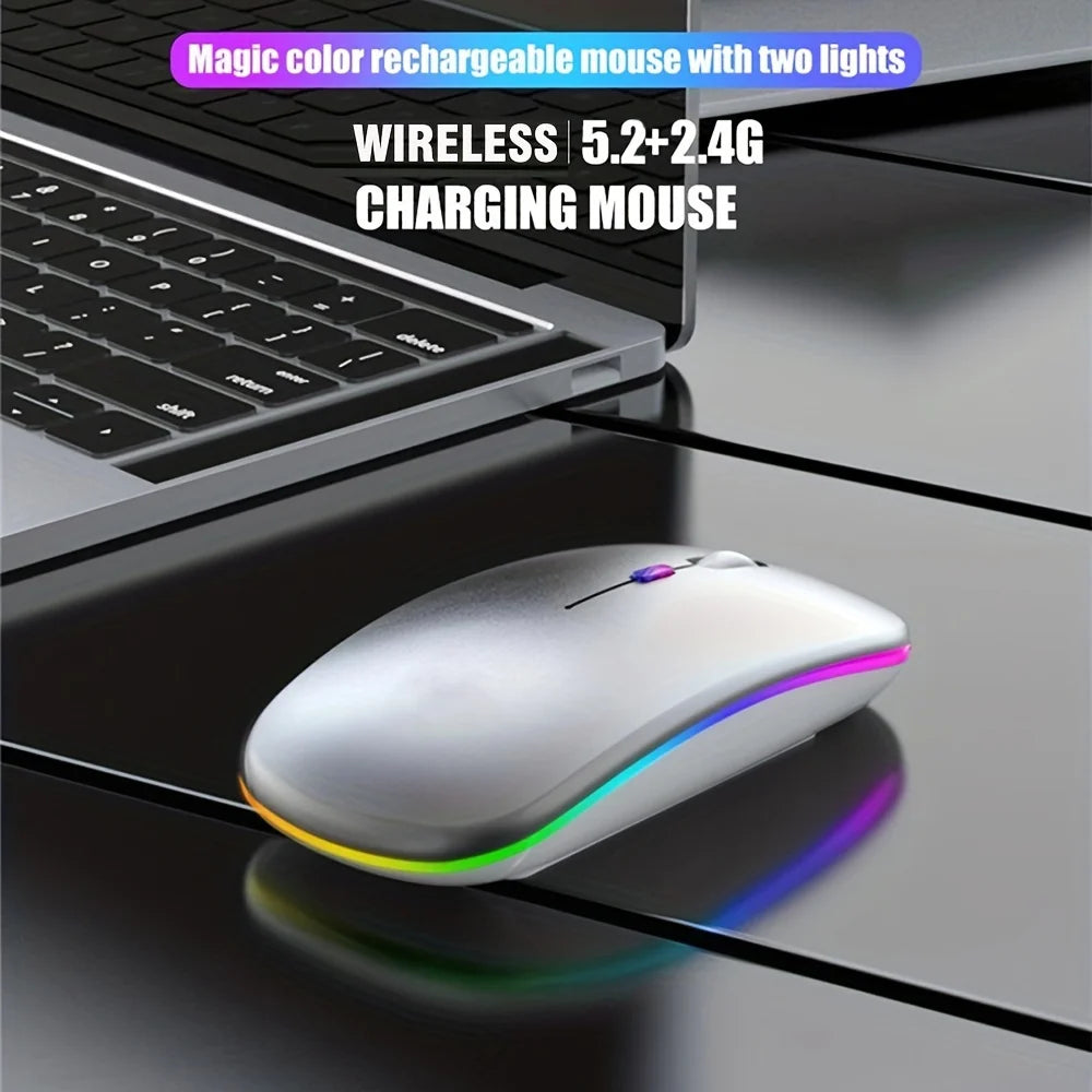 Advanced Rechargeable 2.4G Wireless Gaming Mouse with Bluetooth 5.2 and Dynamic LED Backlighting