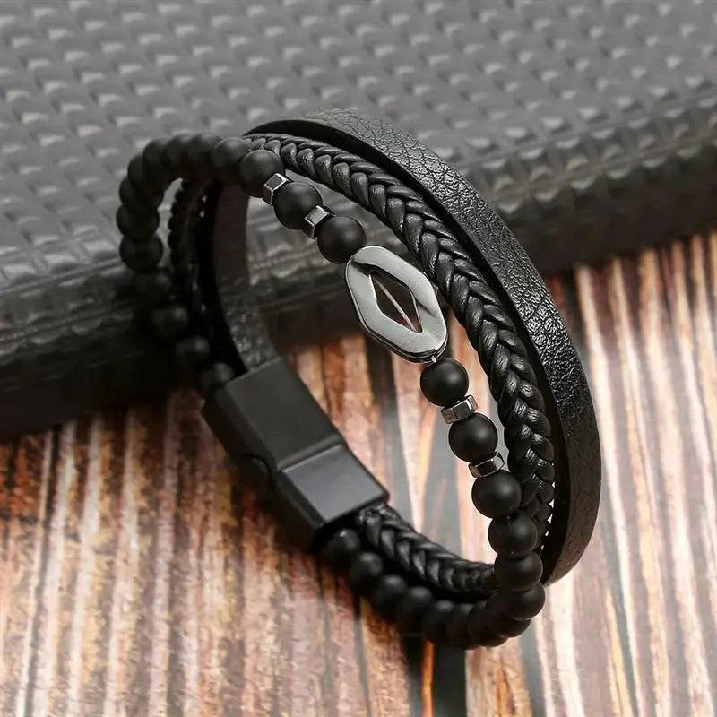 Exquisite Men's Leather Bracelet: Ideal Gift Choice - Handcrafted Multi-Layered Charm Accent - Collection 2 - Home Fads
