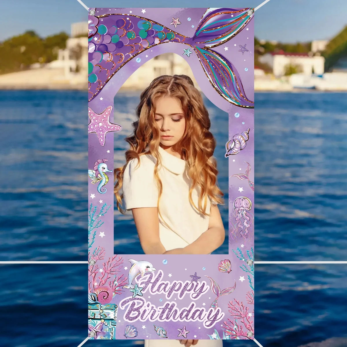 Marco de fotos con cola de sirena como telón de fondo: accesorios fotográficos submarinos para fiestas de cumpleaños y decoración de baby shower
