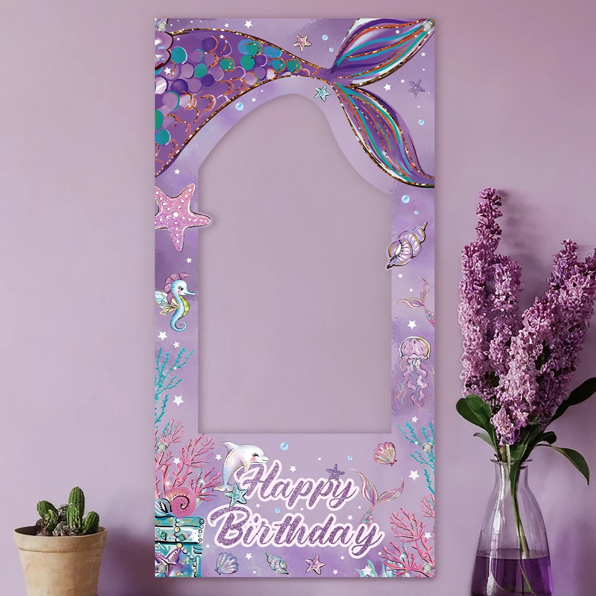 Marco de fotos con cola de sirena como telón de fondo: accesorios fotográficos submarinos para fiestas de cumpleaños y decoración de baby shower