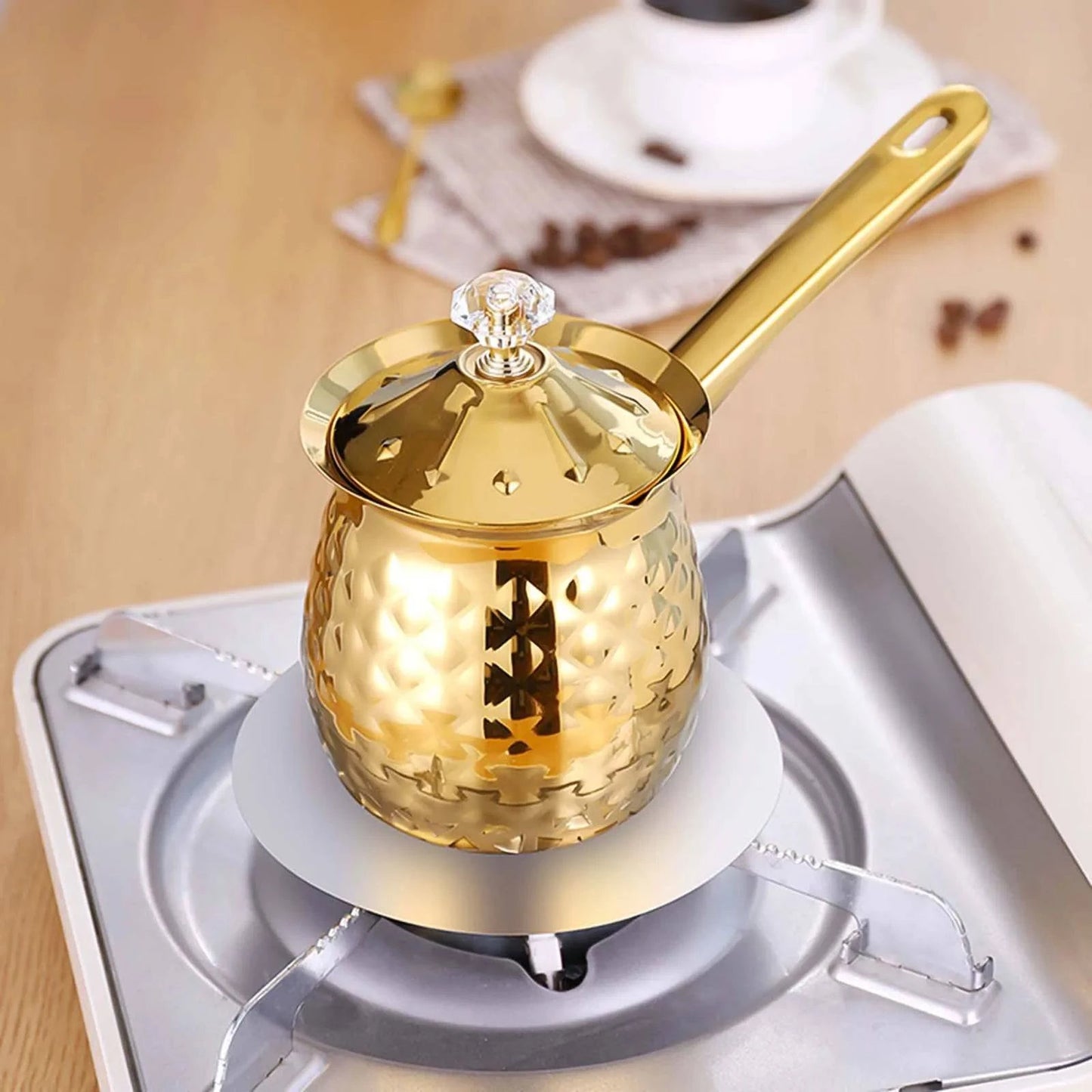 Stainless Steel Turkish Coffee Pot with Lid - Versatile Kitchen Tool for Frothing, Melting - Silver, Gold, Rose Gold - Multiple Sizes - Home Fads