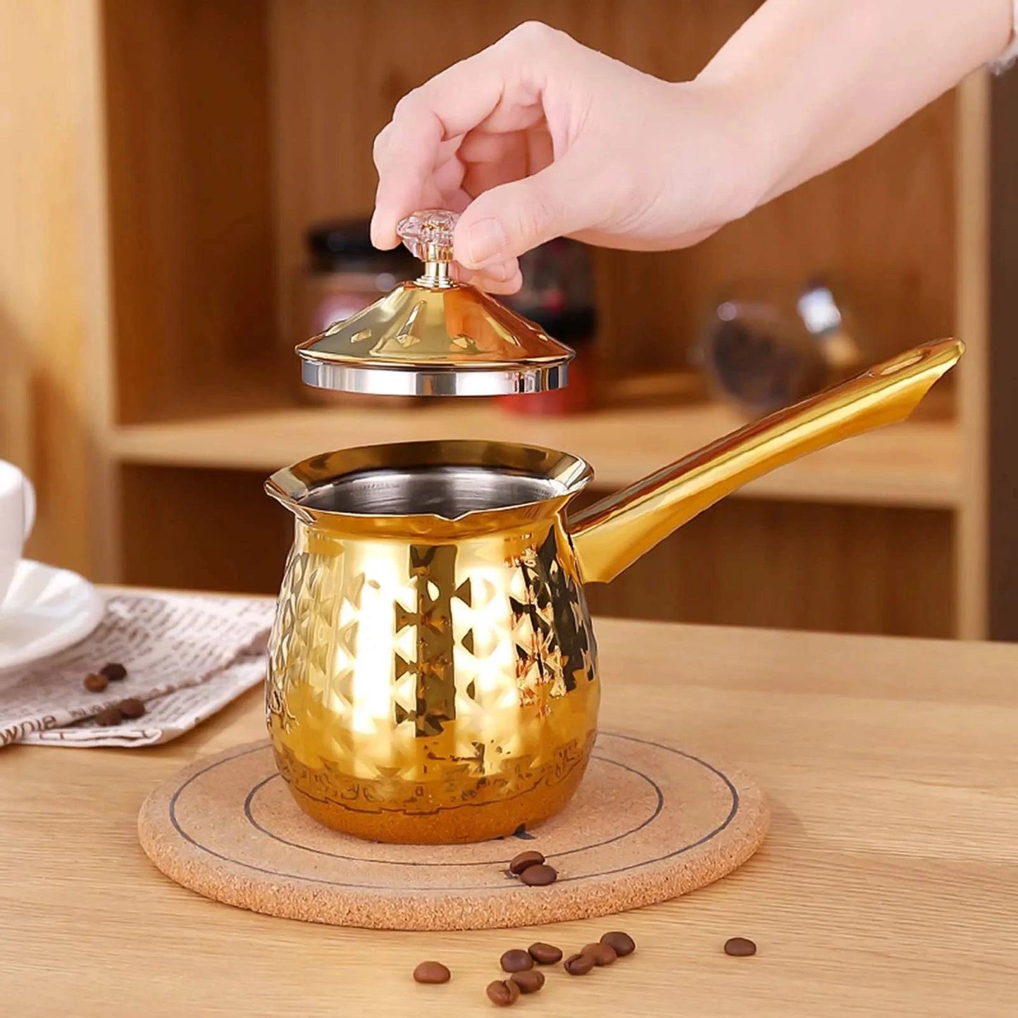 Stainless Steel Turkish Coffee Pot with Lid - Versatile Kitchen Tool for Frothing, Melting - Silver, Gold, Rose Gold - Multiple Sizes - Home Fads
