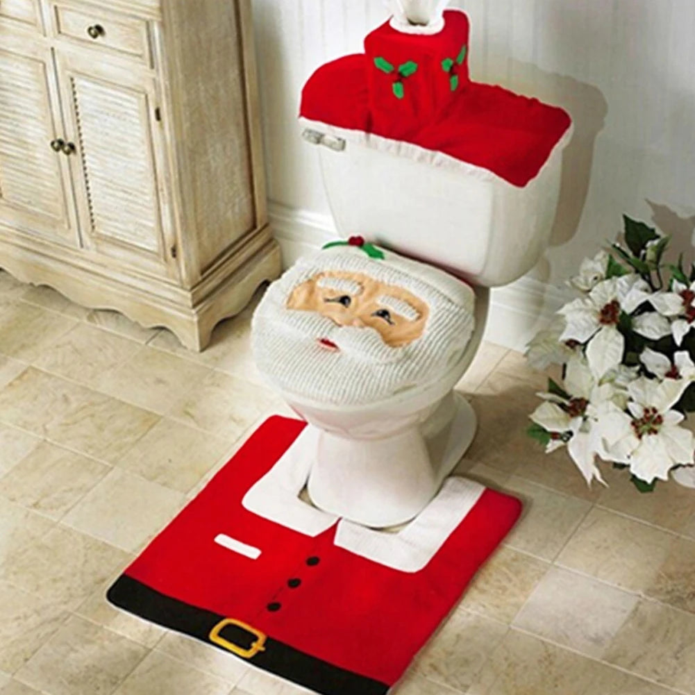 Seasonal Bathroom Décor Set – Toilet Seat Cover, Foot Mat, and Tank Cover for Festive Home Decoration - Home Fads