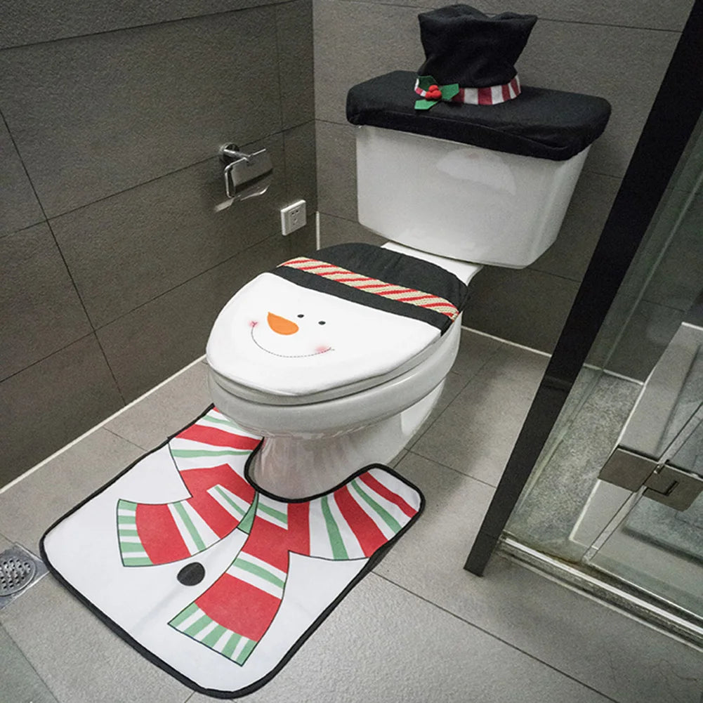 Seasonal Bathroom Décor Set – Toilet Seat Cover, Foot Mat, and Tank Cover for Festive Home Decoration - Home Fads