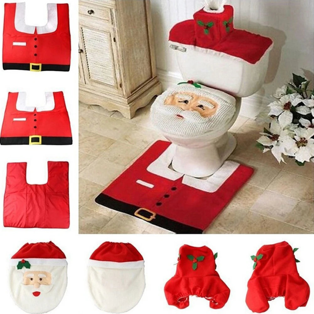 Seasonal Bathroom Décor Set – Toilet Seat Cover, Foot Mat, and Tank Cover for Festive Home Decoration - Home Fads