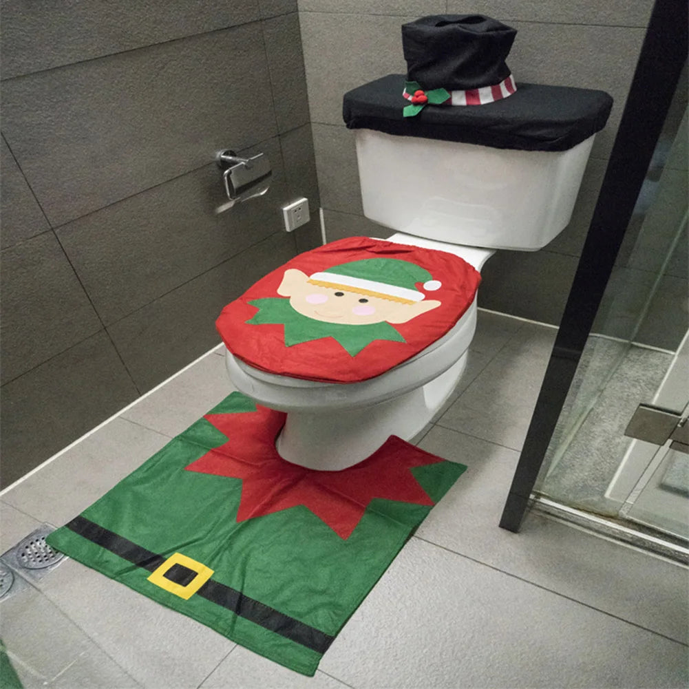 Seasonal Bathroom Décor Set – Toilet Seat Cover, Foot Mat, and Tank Cover for Festive Home Decoration - Home Fads