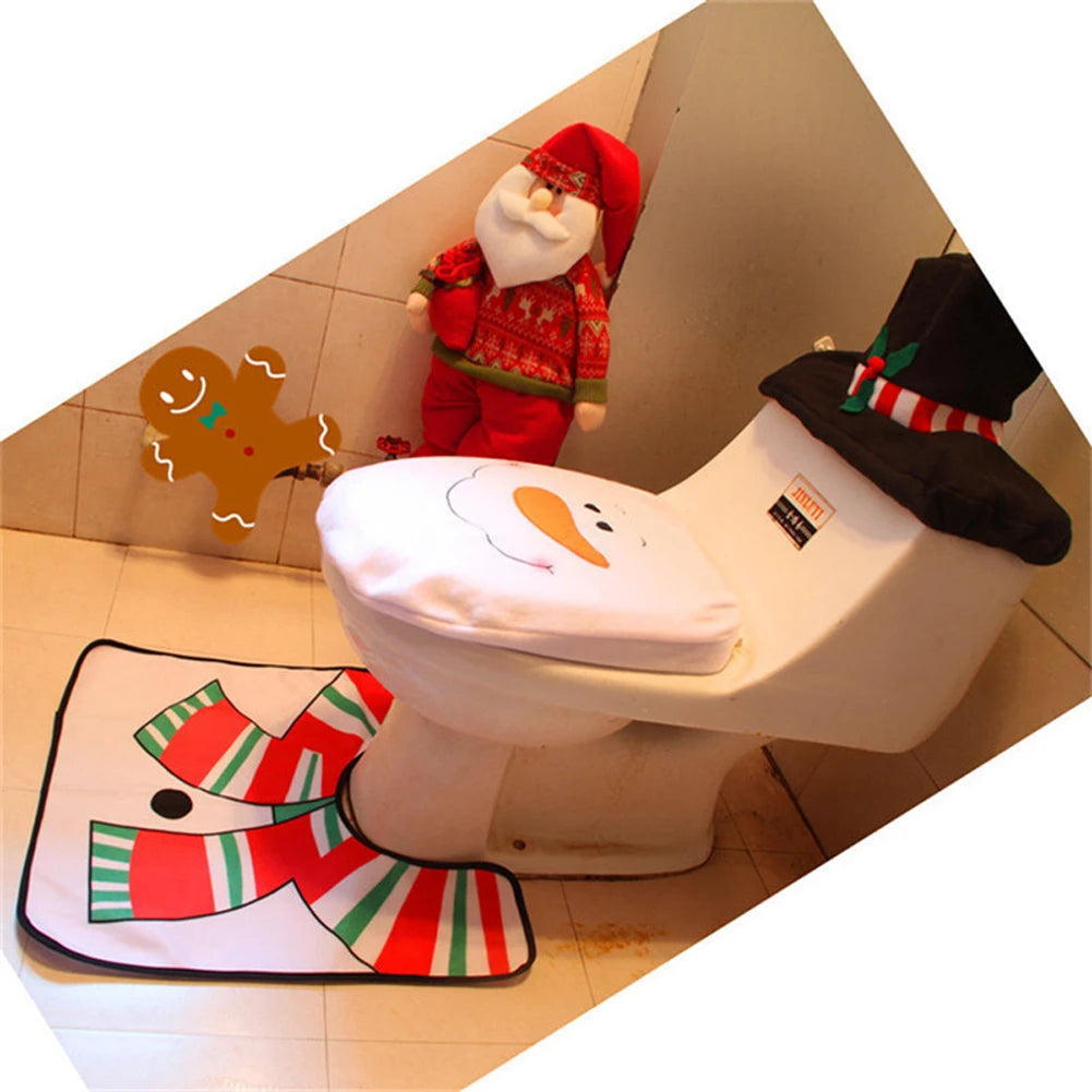 Seasonal Bathroom Décor Set – Toilet Seat Cover, Foot Mat, and Tank Cover for Festive Home Decoration - Home Fads