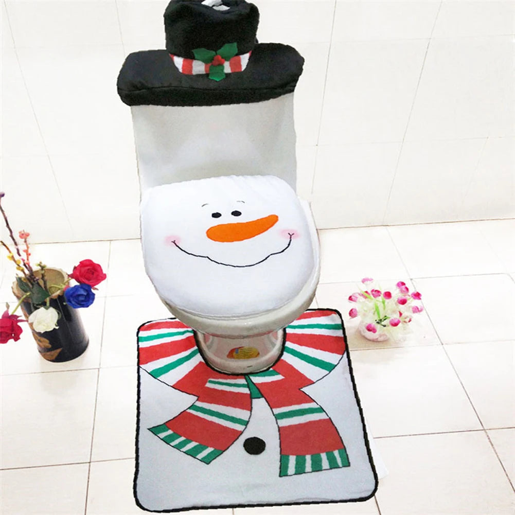 Seasonal Bathroom Décor Set – Toilet Seat Cover, Foot Mat, and Tank Cover for Festive Home Decoration - Home Fads