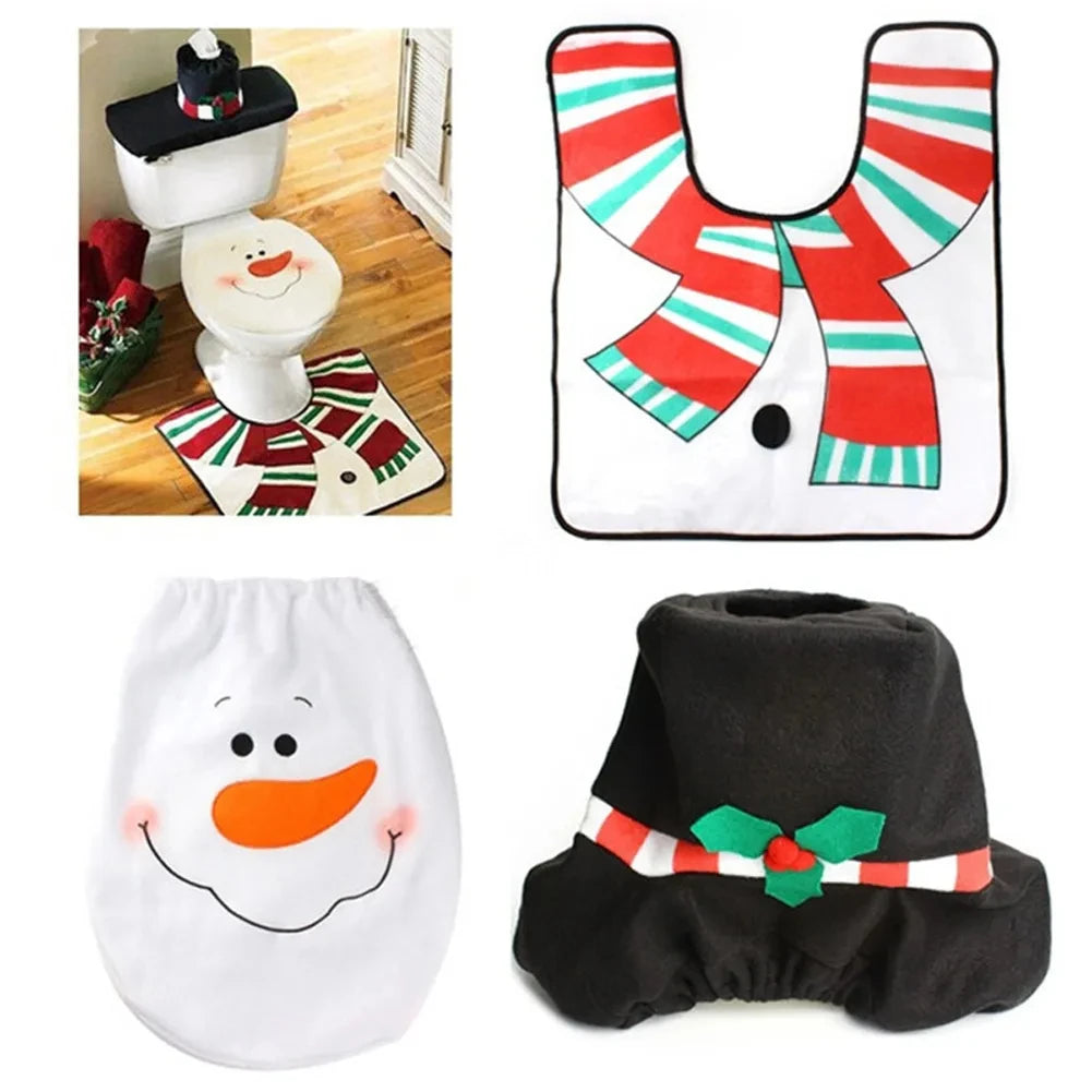 Seasonal Bathroom Décor Set – Toilet Seat Cover, Foot Mat, and Tank Cover for Festive Home Decoration - Home Fads