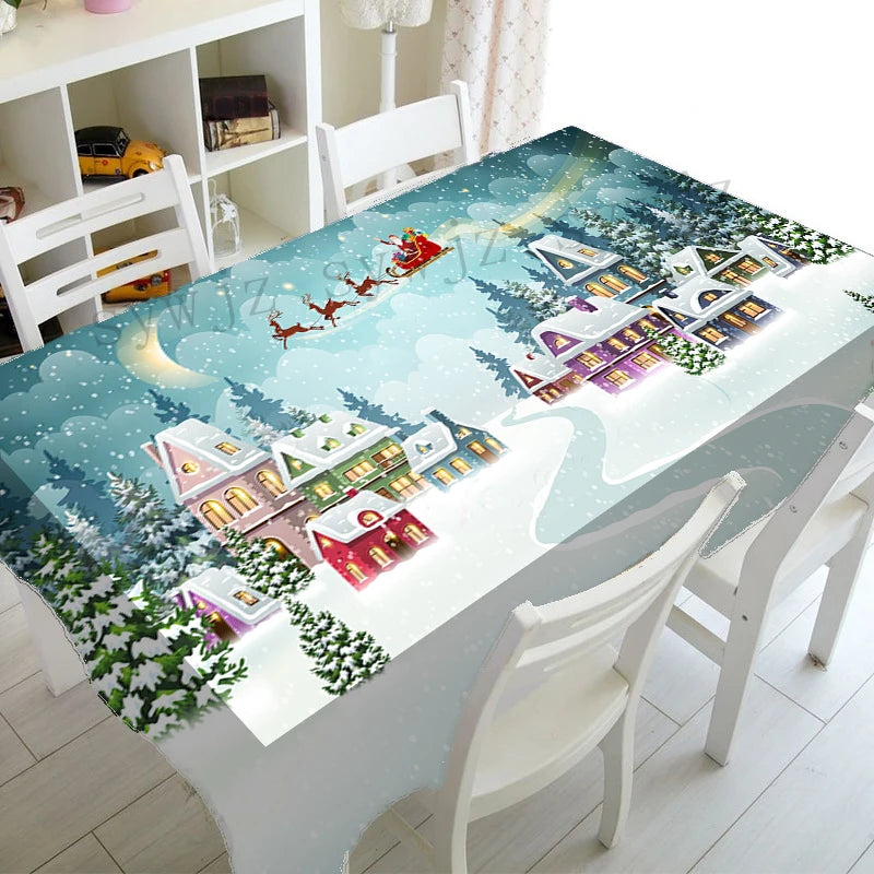 Festive Waterproof Table Cover – Oil-Resistant Rectangular Tablecloth for Holiday Gatherings, Available in Nine Sizes
