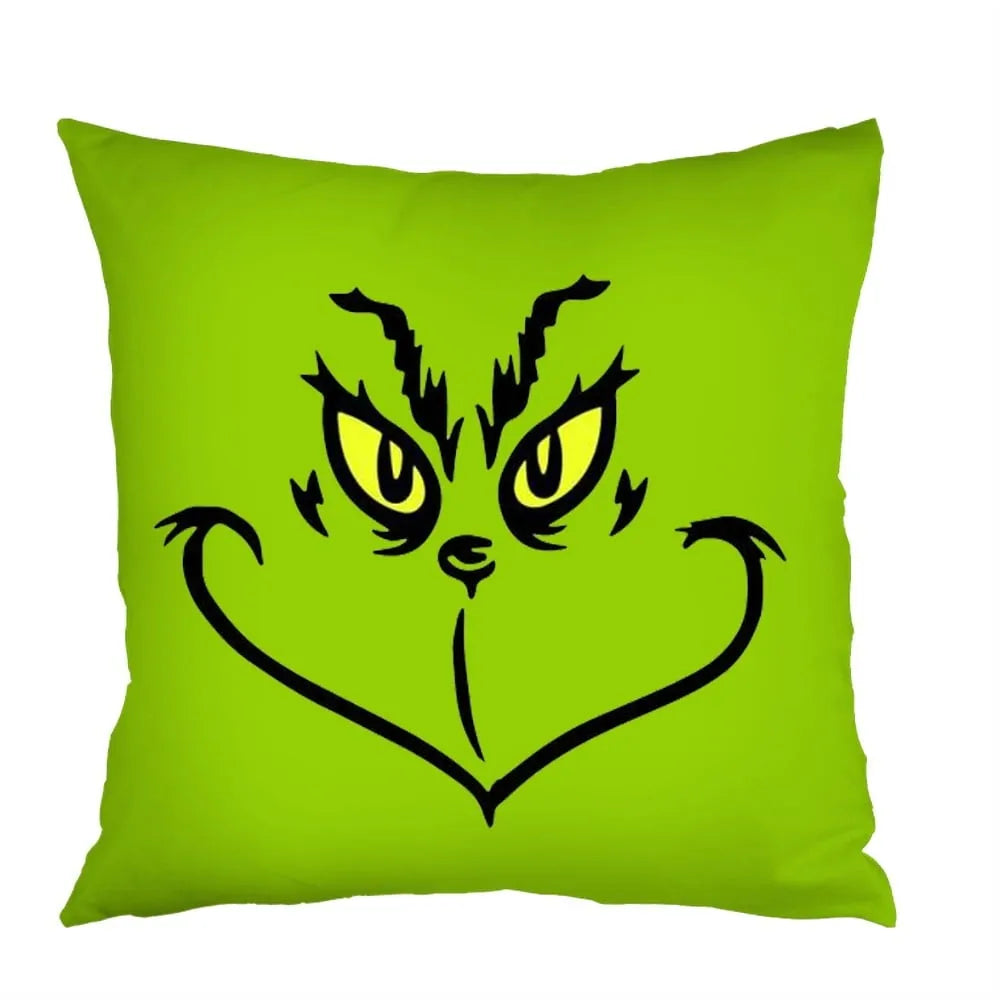 Set of 4 Holiday Pillow Covers 45x45cm – Festive Decorative Pillowcases with Grinch-Inspired Character for Sofa or Couch Decor - Home Fads
