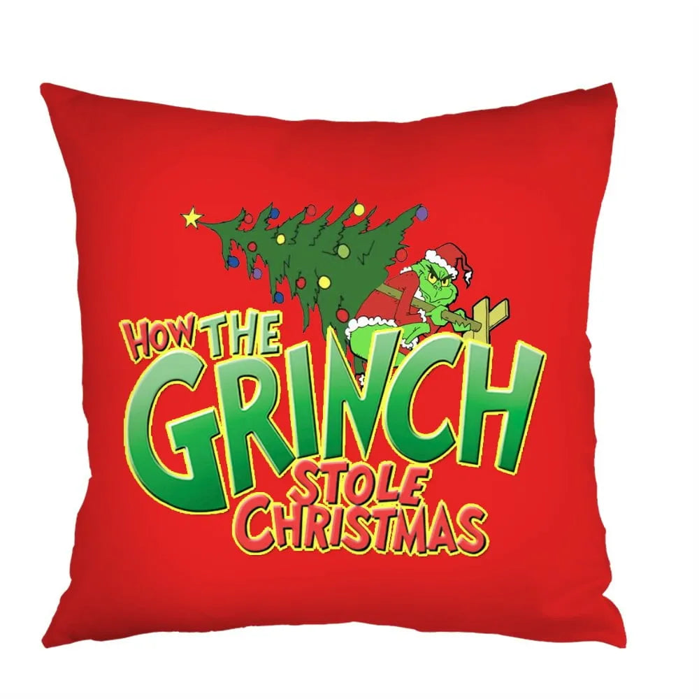 Set of 4 Holiday Pillow Covers 45x45cm – Festive Decorative Pillowcases with Grinch-Inspired Character for Sofa or Couch Decor - Home Fads