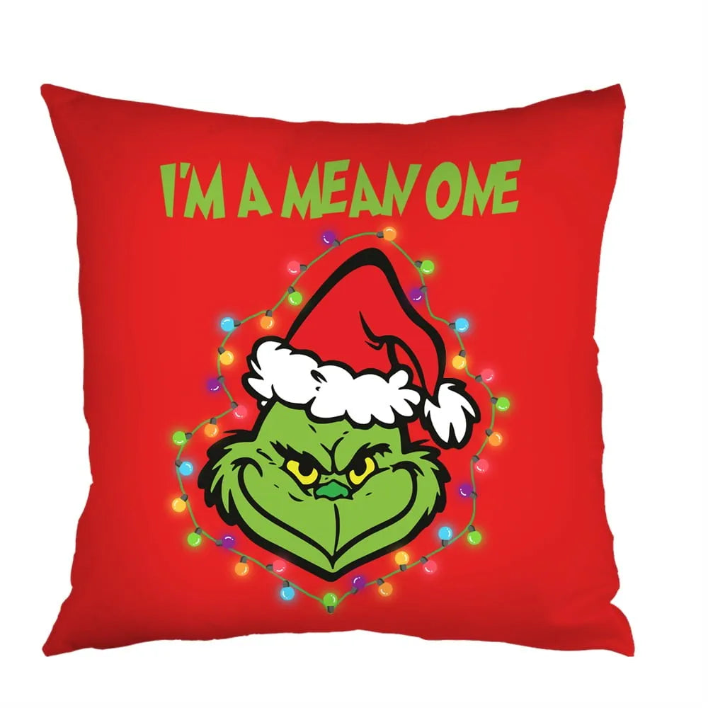 Set of 4 Holiday Pillow Covers 45x45cm – Festive Decorative Pillowcases with Grinch-Inspired Character for Sofa or Couch Decor - Home Fads