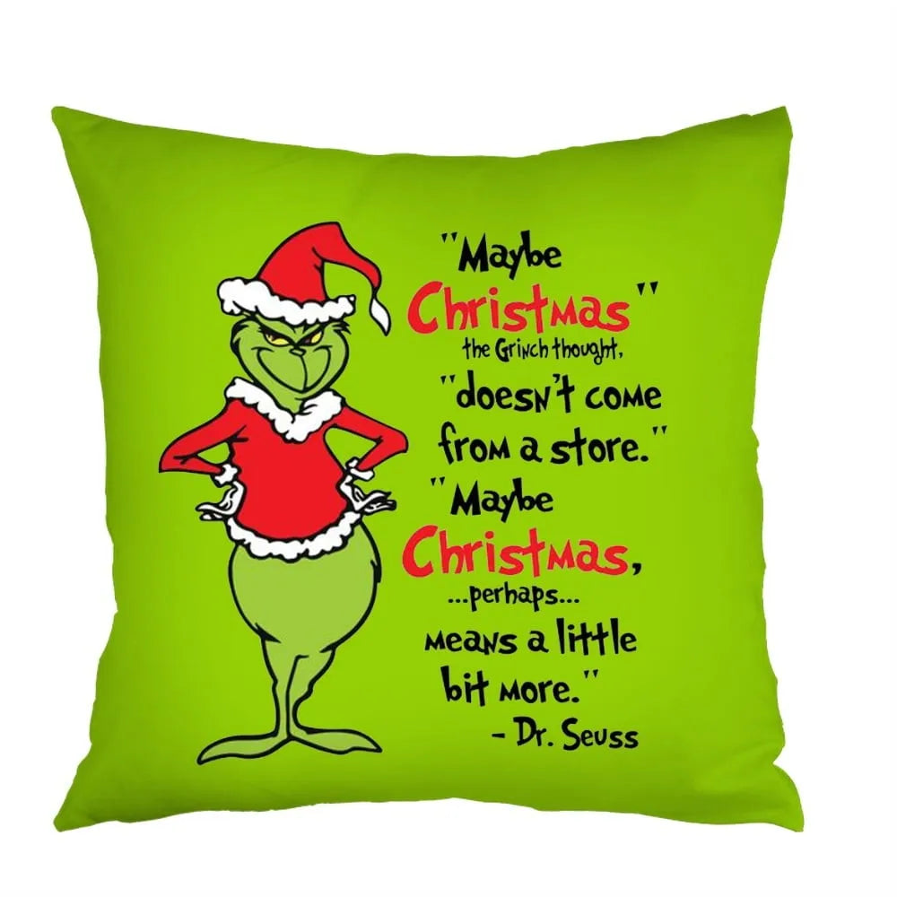 Set of 4 Holiday Pillow Covers 45x45cm – Festive Decorative Pillowcases with Grinch-Inspired Character for Sofa or Couch Decor - Home Fads