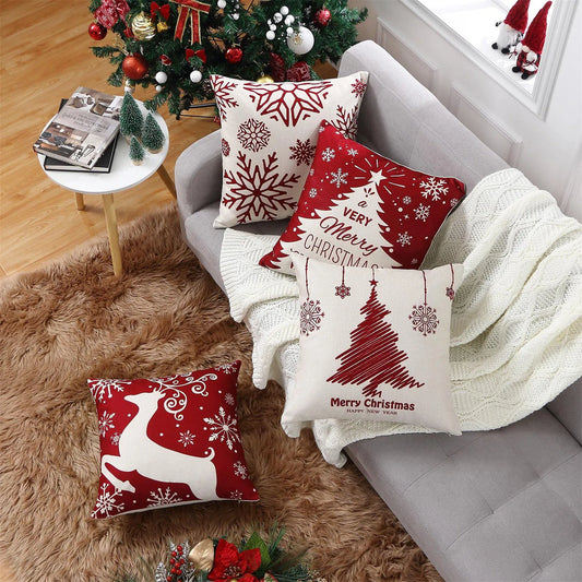 Set of 4 Holiday-Themed Decorative Cushion Covers – Seasonal Throw Pillow Cases for Sofa, Living Room, and Home Décor - Home Fads