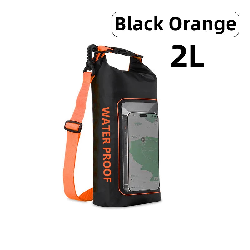 Sac étanche 2L avec fenêtre à écran tactile pour la randonnée, le rafting, le surf, le kayak et les sports de plein air