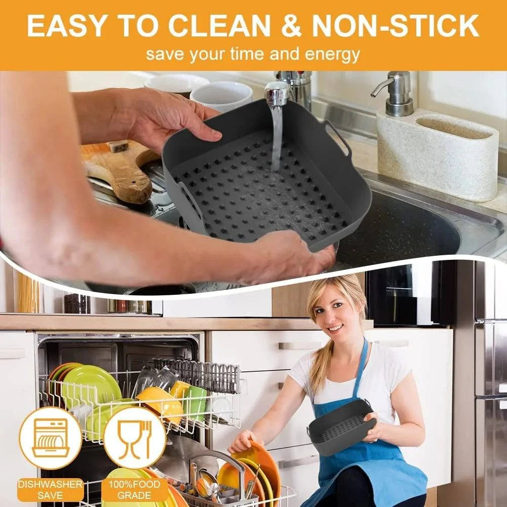 Reusable Silicone Air Fryer Pot - Non-Stick Square Liner Replacement for Air Fryer Basket - Home Fads