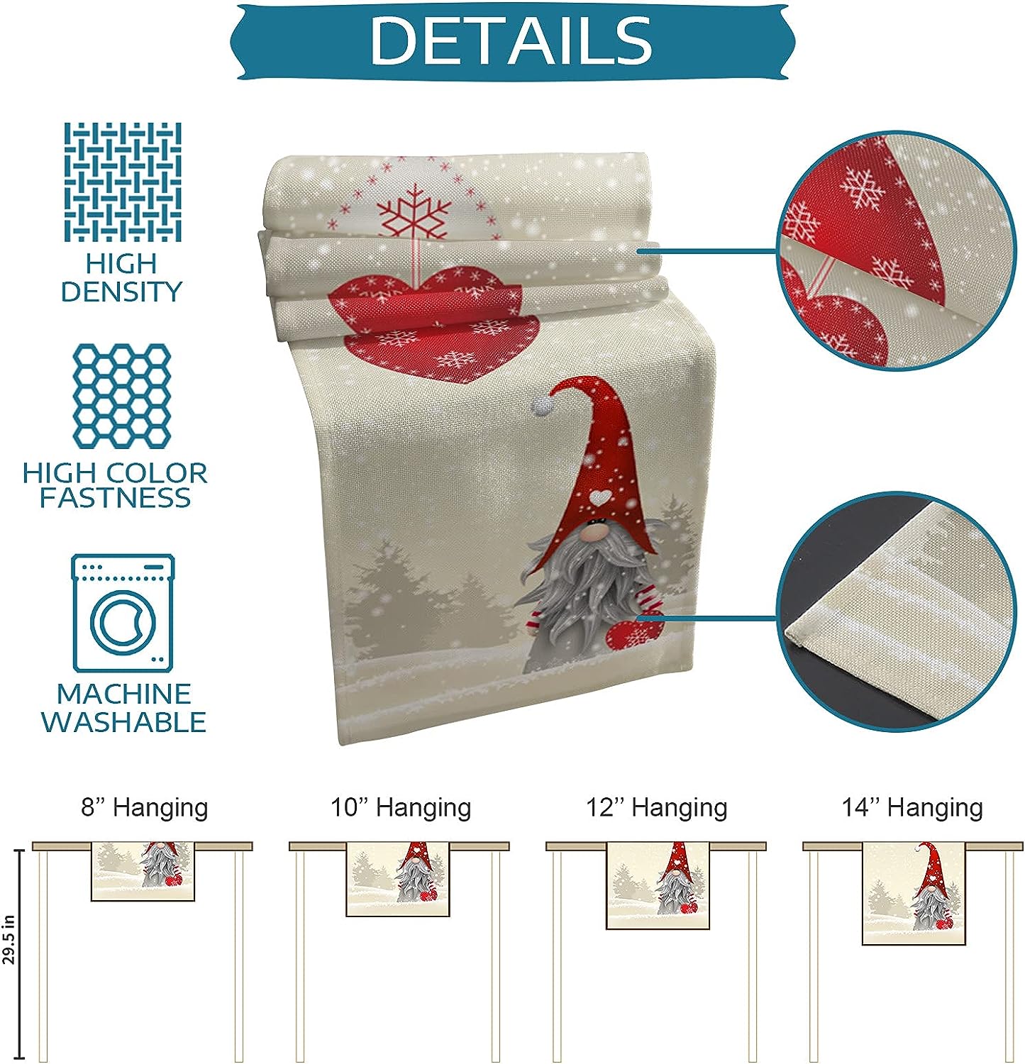 Snowflake Gnome Linen Table Runner – Reusable Decorative Dresser Scarf for Kitchen and Dining Décor - Home Fads