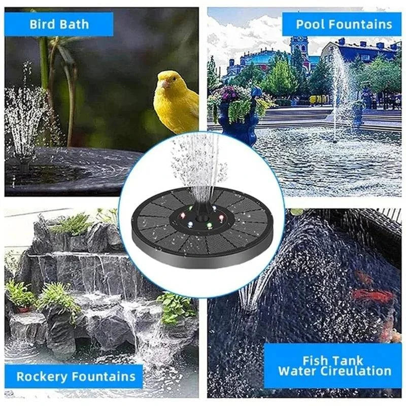 Solar Fountain Pump Kit with Optional Colorful LED Lights and Smart Light Detection for Garden and Bird Bath - Home Fads