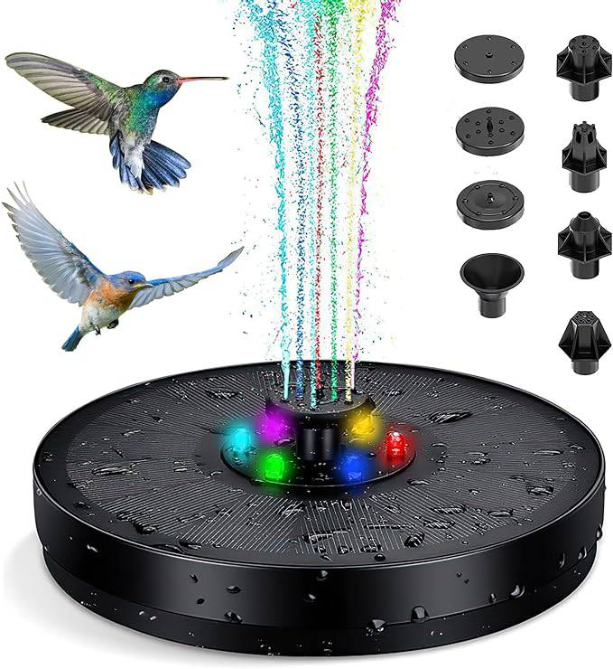 Solar Fountain Pump Kit with Optional Colorful LED Lights and Smart Light Detection for Garden and Bird Bath - Home Fads