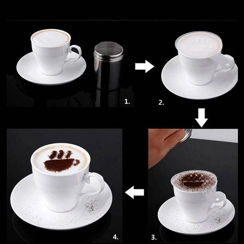 Stainless Steel Coffee Decorating Set: Cocoa Shaker with 16 Stencils - Culinary, Beverage, Baking Kit - Home Fads
